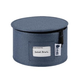 Salad Plates Storage Container - Hard Shell China Organizer with Dividers - Holds 12 Plates of 9" - Durable & Stackable Storage Box for Seasonal Dishware Protection - Denim Blue