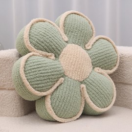 Nmkopzy Sage Green Decorative Throw Pillows Flower Daisy Shaped Pillow 16" Soft Floor Cushion for Sofa Couch Bed Girls Room Bedroom Decor Aesthetic (1, Sage Green, 16 Inch)