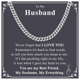 KORAS Husband Gifts, Mens Cuban Chain Necklace Gifts for Husband from Wife, Husband Jewellery Presents for Birthday Christmas Valentines Day Fathers Day