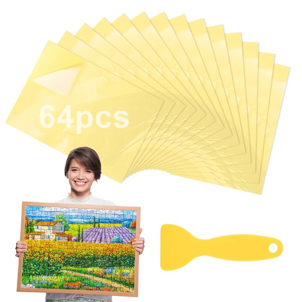 64 Sheets Puzzle Glue Transparent Double-Sided with Spade Suitable for