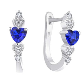 YL Hoop Earrings 925 Sterling Silver with 12 Birthstone Cubic Zirconia U Shape Huggie Earrings for Women, Silver, Spinel