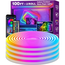 AILBTON 100Ft Neon Rope Lights,Flexible Led Rope Lights Control with App/Remote,Multiple Modes Rope Lights,IP65 Outdoor RGB Led Neons Lights,Music Sync Gaming Led Neon Light Strip for Bedroom Decor