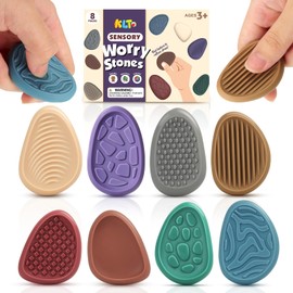 KLT Fidget Toys Adults Sensory Stone: 8 Pack Texture Worry Stone for Kids Calming - Sensory Autism Toys for Anxiety Relief - Quiet Small Fidgets for Classroom Prizes
