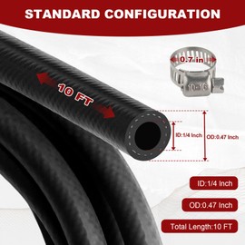Eunice 10FT 1/4" ID Fuel Line Hose - 14Pcs Hose Clamps, 326PSI Rubber Hose for Motorcycle Mowers Tractors and Small Engines