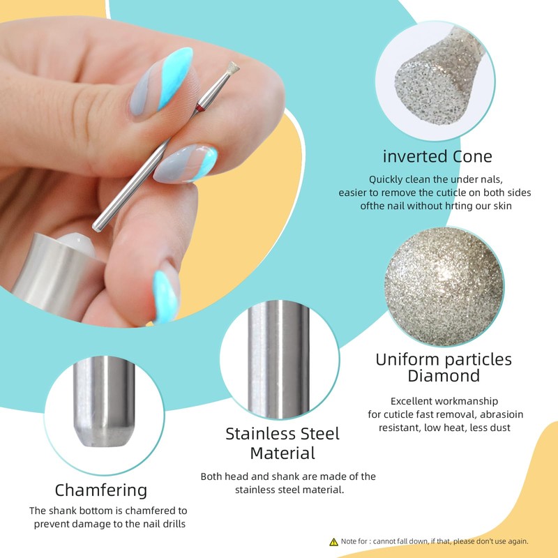 HYTOOS 3mm Inverted Cone Cuticle Clean Nail Drill Bits, Russian