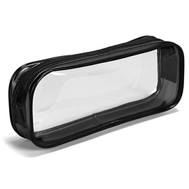 CHEERYMAGIC Clear Pencil Bag, Clear Exam Pencil Case, Waterproof PVC Zippered Comestic Storage Pouch, Travel Luggage Pouch Make up Cosmetic Bag (Black) A3TMBD