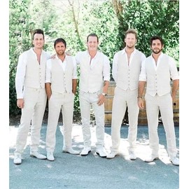 Bofan Men Suit Vest Linen Beige Groomsmen Dress Vest Summer Casual Men Beach Wedding Waistcoat L