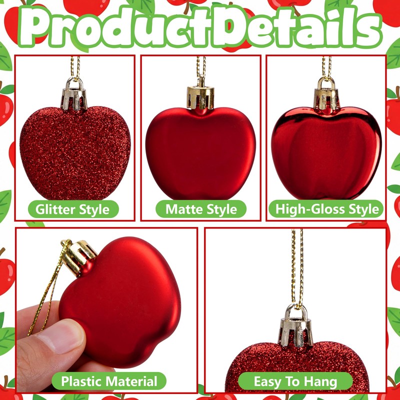 48 Pcs Back to School Apple Ornaments, Small Red Apples