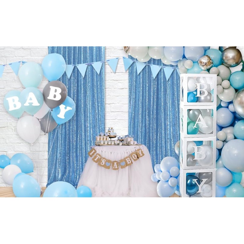 Baby Blue Sequin Backdrop Curtains 2 Pieces 2ftx8ft Glitter Baby
