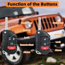 AULESSE Remote Key Fob Replacement Compatible with Wrangler 2018-2024 Car Keyless Entry Remote Control OHT1130261 ID4A 433.92 Mhz P/N:68416782AA 68416782AB 68416782AC 68416782AD 2+1 Buttons