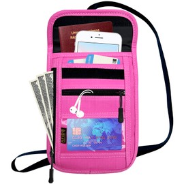 Travel Neck Wallet Pouch and Passport Holder，Travel Neck Pouch Passport Holder for Women & Men, Rose