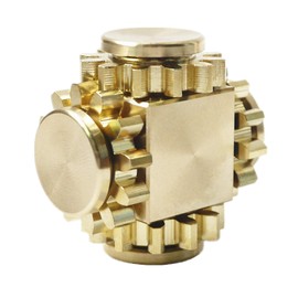 DMaos Fidget Cube Spinner, Linkage 4 Gears Figity Spin Finger Games, Metal Brass with Super Smooth Bearings, Durable Mechanics Romoveable, Small Figit Toy for Adults Kids - Gold
