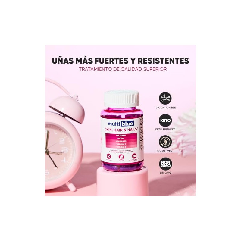 MultiBlue - Colageno Biotina 60 Capsulas Formulado con Vitamina D3,