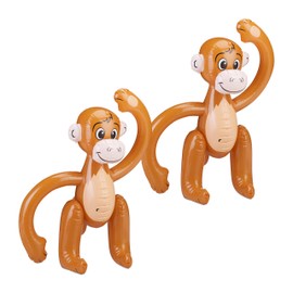 Relaxdays Inflatable Monkey, Set of 2, Party Decoration, Birthday, Carnival, Swimming Animal Pool, Jungle Animal Summer, Brown