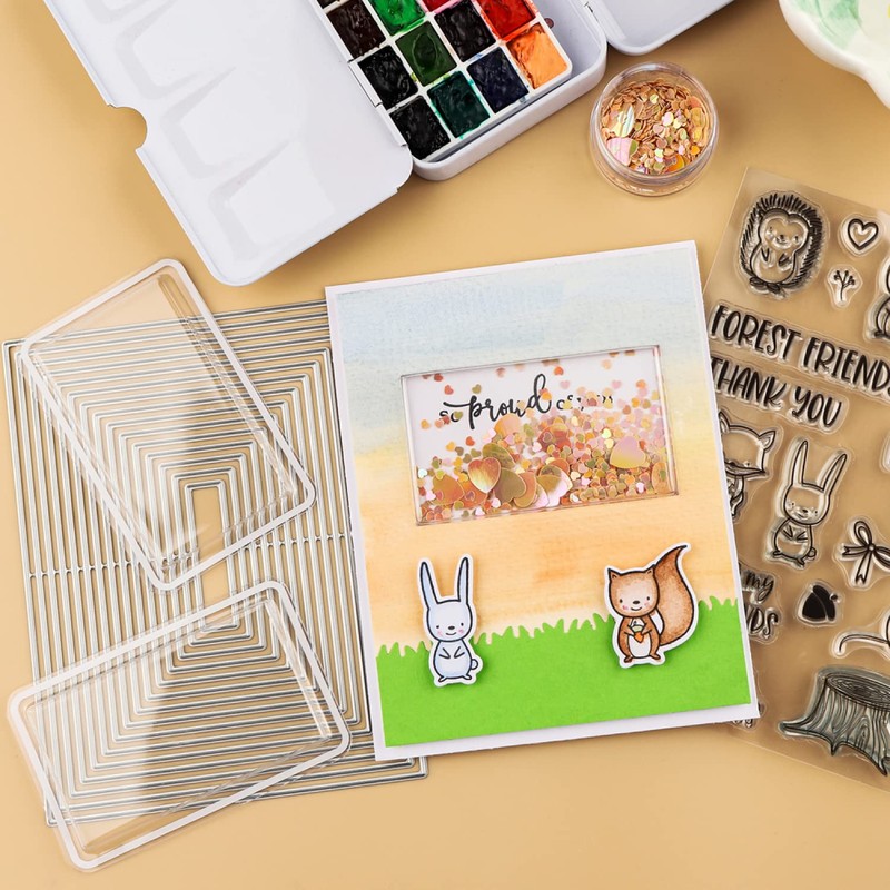 27pcs/set10pcs3D dimensional shaker domes with 17pcs/set rectangular metal stencils transparent