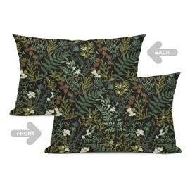 Churent Spring Floral Lumbar Pillow Covers 12 x 20 Set of 2 Vintage Botanica Linen Throw Pillow Cover Sage Green Plants Black Decorative Pillowcases for Living Room Couch Bed Sofa Outdoor