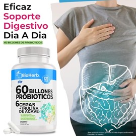 60 Billones de Probioticos  Inulina de Agave - Probioticos y Prebioticos - (120 Capsulas 2.5Mil Millones de UFC Por Capsula)  [Maxima Absorcion] -  6 