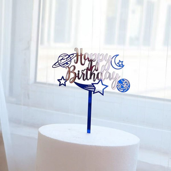 Decoración para tartas de meteoritos espaciales, estrellas de luna, decoración para tartas de cumpleaños, decoración para tartas
