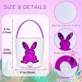 Rejolly Easter Bunny Basket for Kids, 3 Pack Easter Egg Hunt Canvas Bucket Bags for Baby Boys Girls Candies Storage Basket Easter Party Gifts Pink Purple Blue