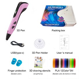 3D Pen for Kids Ages 7-14,3D Printing Pen with 12 Color PLA Filaments(1.75mm),3D Drawing Pen with LED Display, Stencil Book, Christmas Art＆Creative Crafts Gift for Kids (Pink)