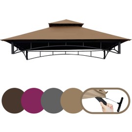 Tradesparker 5x8 BBQ Grill Gazebo Replacement Canopy Top with T-Hook,Double Tiered Waterproof Roof Gazebo Cover for Model L-GG001PST-F, Khaki