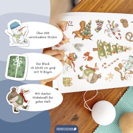 Papierdrachen Sticker Pad Christmas Watercolour – Over 100 Pieces – Christmas Mix – Christmas Motifs – for Collecting and Embellishing Gifts – for Young and Old, Set 01
