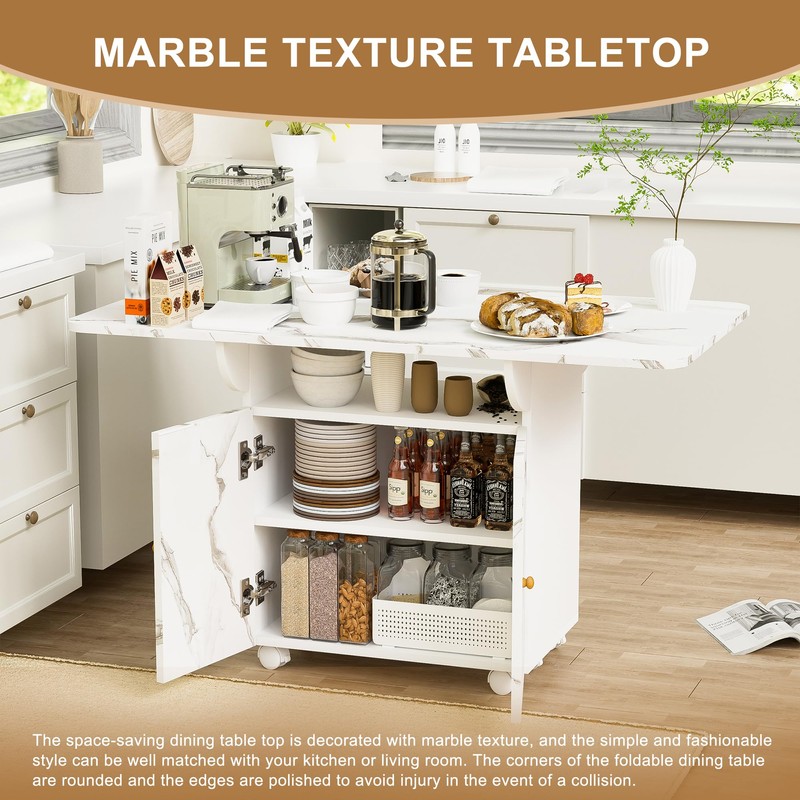 Mcltopz 47.24" Kitchen Island with Storage Rack and Cabinet, White