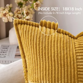 MIULEE Mustard Yellow Pillow Covers with Splicing Set of 2 Super Soft Boho Striped Corduroy Pillow Covers Broadside Decorative Textured Throw Pillows for Spring Couch Cushion Livingroom 18x18 Inch
