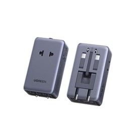 UGREEN Adaptador Universal de Viaje 6 en 1, Adaptador Europeo PD 45W GAN | 2 Tomas CA y 4 Puertos USB (2 Cargador Tipo C + 2 USB A), Enchufes Tipo C G