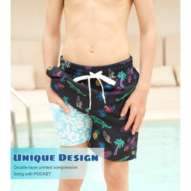 Cozople Boys Crocodile Swim Trunks with Compression Liner Swimwear UPF50+ Quick Dry Beach Board Shorts Soft Stretchy Boxer Brief Liner Surf Swimsuit Casual Sports Running Shorts for Youth Kids Size 8