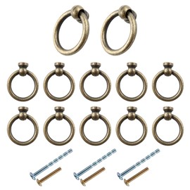 Runseaway 12PCS Vintage Bronze Ring Pull Handle, Small Single Hole Round Drop Ring Drawer Pulls Knobs for Cabinets Dressers Closets Doors