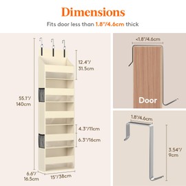 Lifewit 1 Pack Over The Door Organizer, 5 Shelf Clear Window Hanging Storage with 4 Mesh Side Pockets, Anti Tilt 40 lbs Load Behind Door for Pantry, Nursery, Bathroom, Bedroom, Kitchen, Dorm, Beige