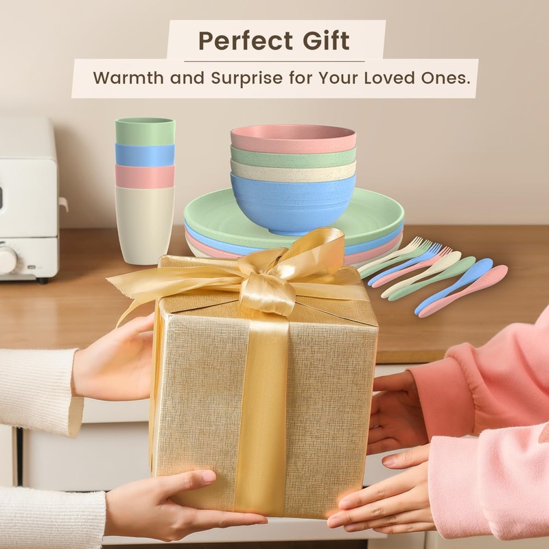 Wheat Straw Dinnerware Sets, 20 PCS Dishes Dinnerware Set Microwave