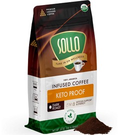 Sollo Keto Proof Organic Ground Coffee - Infused Blend, Dark Roast, Bold & Smooth Taste, 100% Arabica Specialty Grounds, 12 oz