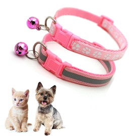 Pink XXS Dog Collar with Bell, 2-Pack Reflective Cat Collar with Bells Girl Puppy Collar with Bell for XXS XS Tiny Little Kitten Pet Female Dogs,Neck 7-12 Inch