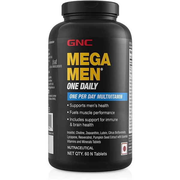 GNC Mega Men One Daily Multivitamin for Men, 60 Count, Take One A Day for 19 Vitamins and Minerals, Supports Muscle Performance, Energy, Metabolism, Brain, and Immune System