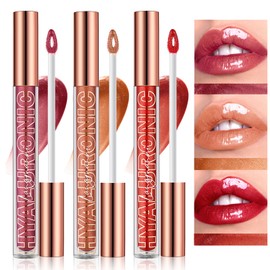 LANGMANNI 3Pcs Hyaluronic Acid Lip Gloss Set,Hydrate & High Shine Clear Looking Lips,Smooth Texture And Long Lasting Lip moisturizing, Brightening 0.1oz/pc (#4+#5+#6)