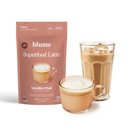 Blume Superfoods Latte - Vanilla Chai Blend with Black Tea, Cardamon, Cinnamon, Low-Caffeine, Low-Sugar, Organic, Keto Friendly, Vegan, Mushroom Blend- 25 Servings