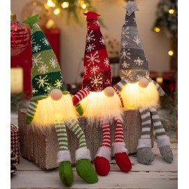 Pack of 3 Christmas Gnomes Christmas Decoration with LED Light, Christmas Decoration Christmas Gnomes Plush Decorations Luminous Christmas Gnome Figures Christmas Decoration with Lighting (Stripes)