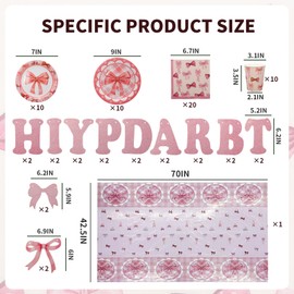 Pink Bow Birthday Party Supplies, 53Pcs Coquette Birthday Decorations Includes Pink Bow Napkins Plates Cups Banner Tablecloth,Theme Tableware Sets for Girls Party Decor