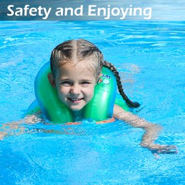 Hyfoo Swim Vest Floaties for Kids,Inflatable Pool Floats Swimming Ring for Children 50-88Lbs with Adjustable Safety Buckle,Double Air Bag,Learn to Swim Trainer,Green Upgraded