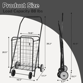 Elevon Foldable Shopping Utility Cart, Collapsible Durable Grocery Utility Cart with Rolling Wheels for Easy Storage, Laundry, Book, Luggage Travel, Compact Portable, Black