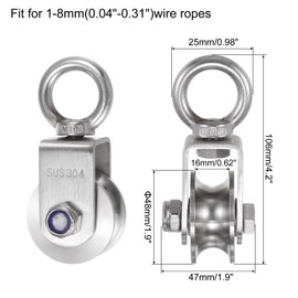 uxcell Pulley Wheel 304 Stainless Steel, M48 U Type Duplex Bearing Rope Pulley Cable Pulley Roller for Pulley System, Gym Loading 880lbs