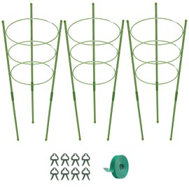 KLS 3 Pack Tomato Cage for Pots Tomato Plant Support, Collapsible 36 Inches Tomato Cages for Garden Trellis for Climbing Plants, Pepper Cage Tomato Trellis Kit with Plant Tie Tomato Clips (36")