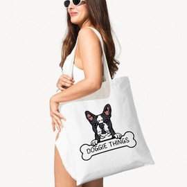 ZYQFN Bulldog Doggie Things Canvas Tote Bag for Women, Dogs Lover Gift for Dog Mom, Birthday Christmas Cute French Bulldog Gifts For Women, Tote Bag for Work College Travel. (041)