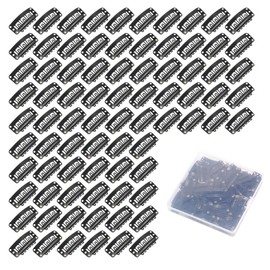 80pcs Metal Snap Clips for Hair Extensions, 6-Teeth Wig Clips with Rubber, U-Shape DIY Clip for Girl Women (Black)