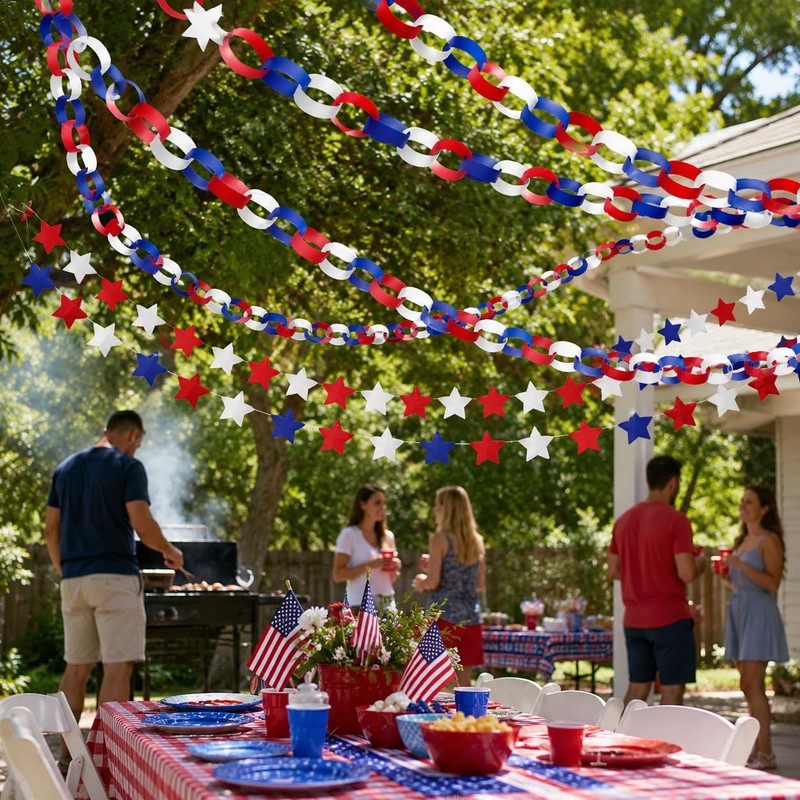 Baluue 4th of July Paper Chain, Red White and Blue