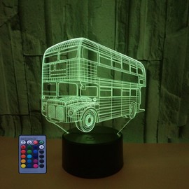 HPBN8 Ltd 3D Creative Bus Night Light USB Powered Remote Control Touch Switch Decor Table Optical Illusion Lamps 7/16 Color Changing LED Table Lamp Xmas Home Love Brithday Room Decoration