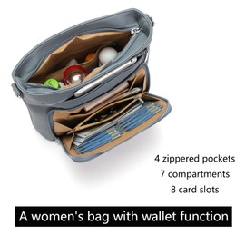 Atgbiem Women's Shoulder Bag Medium Handbag Large Bags Women's Black Crossbody with Wallet Function, grey / blue