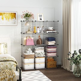 C&AHOME Wire Cube Storage, 12 - Cube Organizer Metal C Grids, Modular Shelves Units, Closet Organizer, Ideal for Home, Office, Living Room, 36.6”L x 12.4”W 48.4”H, Silver Gray UWCS3012G